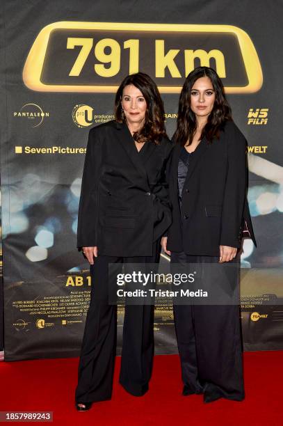 Iris Berben and Nilam Farooq attend the Berlin premiere of 791 KM at Zoopalast on December 14, 2023 in Berlin, Germany.