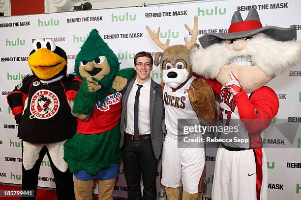 Chad Spencer as AHL hockey's Tux the Penguin, Michael Hostetter as Lebanon High School's Rooty the Cedar Tree, director Josh Greenbaum, Kevin...