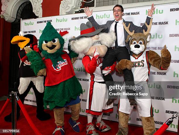 Chad Spencer as AHL hockey's Tux the Penguin, Michael Hostetter as Lebanon High School's Rooty the Cedar Tree, Jon "Jersey" Goldman as UNLV's Hey...