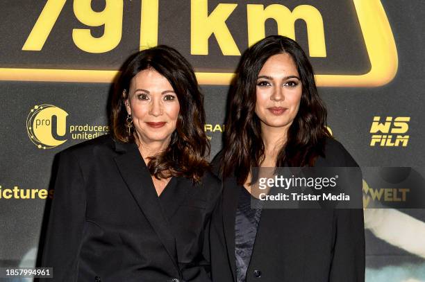 Iris Berben and Nilam Farooq attend the Berlin premiere of 791 KM at Zoopalast on December 14, 2023 in Berlin, Germany.