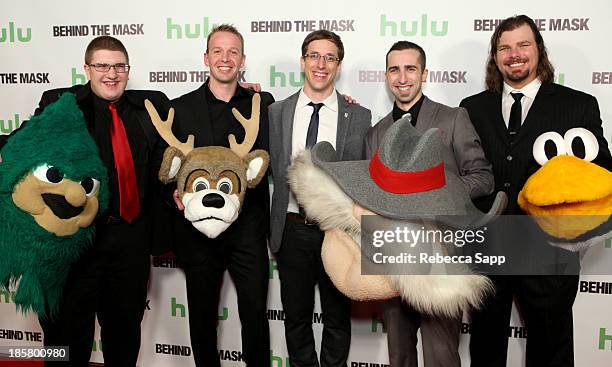 Lebanon High School's Rooty the Cedar Tree mascot Michael Hostetter, NBA's Milwaukee Bucks' Bango mascot Kevin Vanderkolk, director Josh Greenbaum,...