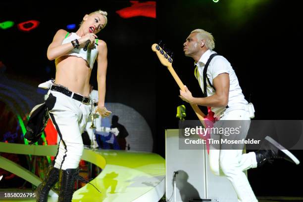 Gwen Stefani and Tony Kanal of No Doubt perform at Sleep Train Pavilion on July 21, 2009 in Concord, California.