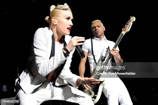 Gwen Stefani and Tony Kanal of No Doubt perform at Sleep Train Pavilion on July 21, 2009 in Concord, California.