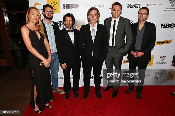 Mirrah Foulkes, Luke Doolan, Spencer Susser, Kieran Darcy-Smith, Nash Edgerton and David Michod arrives at the Australians in film benefit dinner at...