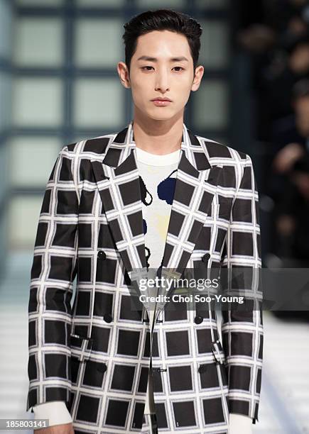 Lee Su-Hyuk walks the runway during the Jardin De Chouette show at Seoul Fashion Week 2014 S/S at Grand Hyatt Hotel on October 22, 2013 in Seoul,...