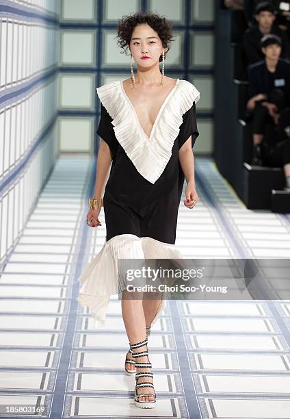 Model walks the runway during the Jardin De Chouette show at Seoul Fashion Week 2014 S/S at Grand Hyatt Hotel on October 22, 2013 in Seoul, South...