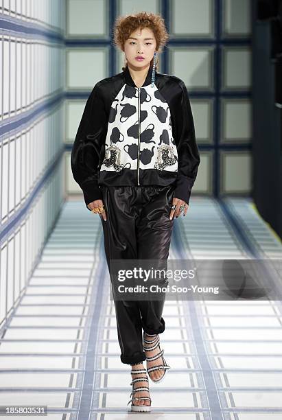 Model walks the runway during the Jardin De Chouette show at Seoul Fashion Week 2014 S/S at Grand Hyatt Hotel on October 22, 2013 in Seoul, South...
