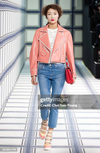 Model walks the runway during the Jardin De Chouette show at Seoul Fashion Week 2014 S/S at Grand Hyatt Hotel on October 22, 2013 in Seoul, South...