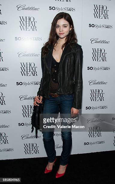 Actress India Eisley arrives at the Who What Wear And Cadillac's 50 Most Fashionable Women Of 2013 Event at The London Hotel on October 24, 2013 in...