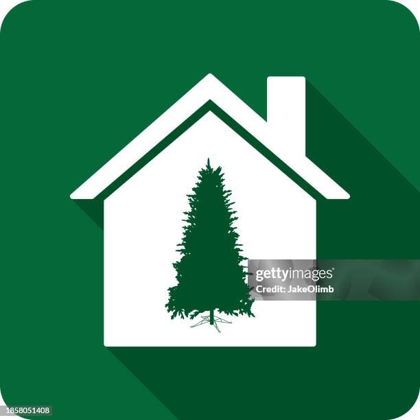 stockillustraties, clipart, cartoons en iconen met house christmas tree icon silhouette 3 - homeowners decorate their houses for christmas