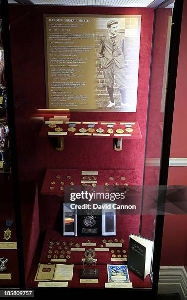 The medals and memorabilia in the clubhouse of Harold Hilton a past United States and British Amateur Champion who was a member at Royal Liverpool...