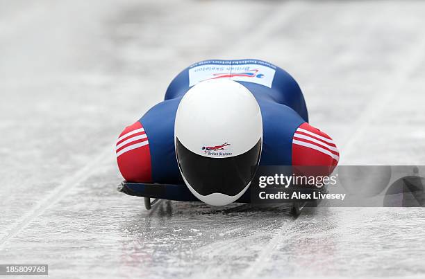 Ed Smith of the Team GB Skeleton Team in action during a training session on October 15, 2013 in Lillehammer, Norway.