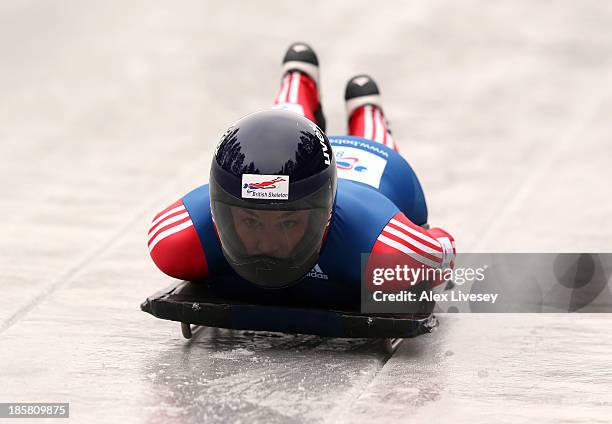 Laura Deas of the Team GB Skeleton Team in action during a training session on October 15, 2013 in Lillehammer, Norway.