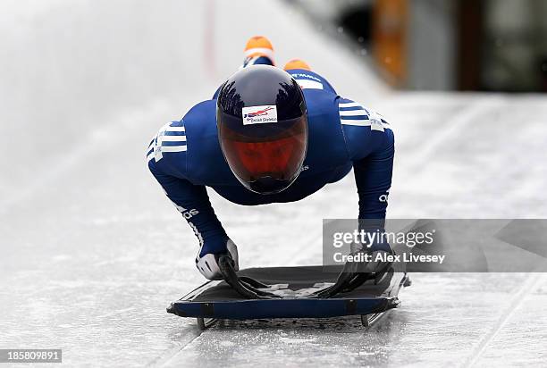 David Swift of the Team GB Skeleton Team in action during a training session on October 15, 2013 in Lillehammer, Norway.