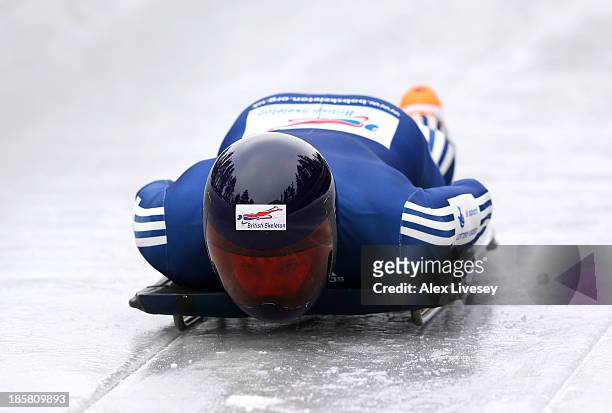 David Swift of the Team GB Skeleton Team in action during a training session on October 15, 2013 in Lillehammer, Norway.