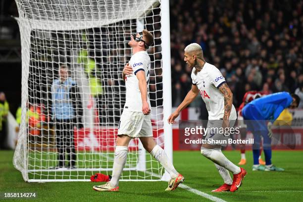 Dejan Kulusevski of Tottenham Hotspur celebrates after scoring their team's second goal during the Premier League match between Nottingham Forest and...
