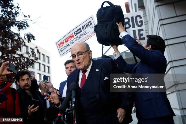 Rudy Giuliani, the former personal lawyer for former U.S. President Donald Trump, departs from the E. Barrett Prettyman U.S. District Courthouse...