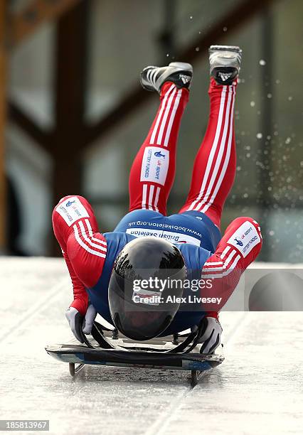 Kristan Bromley of the Team GB Skeleton Team in action during a training session on October 15, 2013 in Lillehammer, Norway.