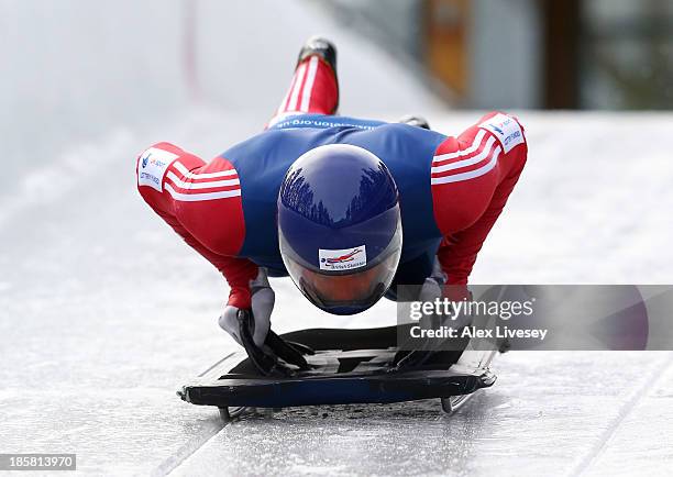 Dominic Parsons of the Team GB Skeleton Team in action during a training session on October 15, 2013 in Lillehammer, Norway.