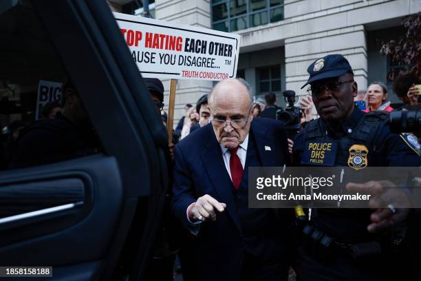 Rudy Giuliani, the former personal lawyer for former U.S. President Donald Trump, departs from the E. Barrett Prettyman U.S. District Courthouse...
