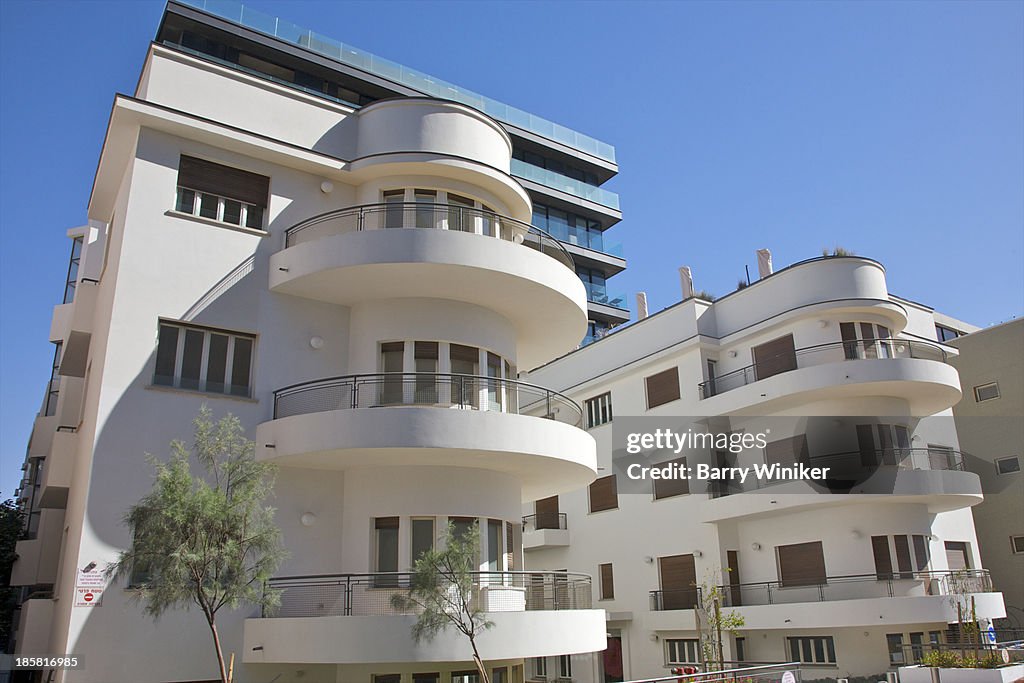 Curved balconies of Tel Aviv buildings
