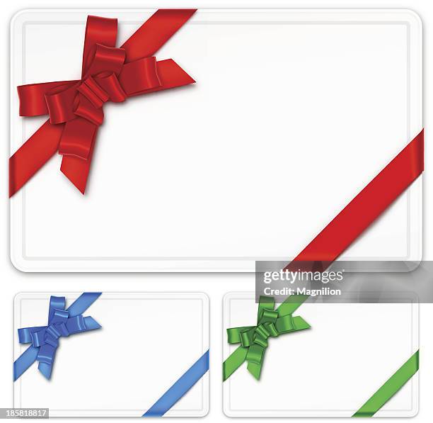 blank gift card templates with colored bows - green silk stock illustrations