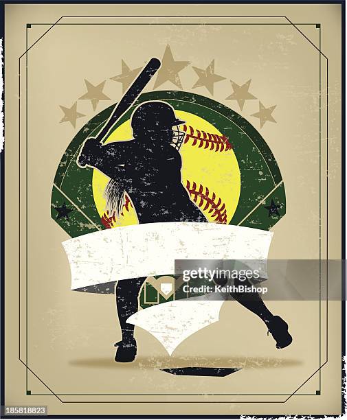 girls softball all-star retro background - batter - girls softball stock illustrations