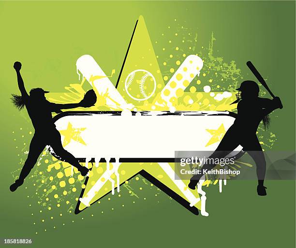 girls softball all-star grunge background - batter, pitcher - softball pitcher stock illustrations