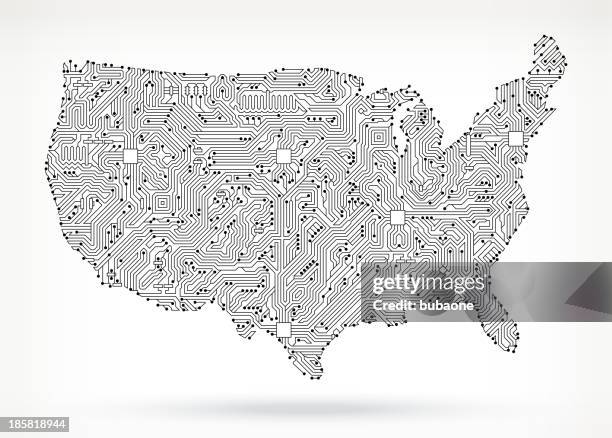 usa on circuit board - black and white map of the united states stock illustrations