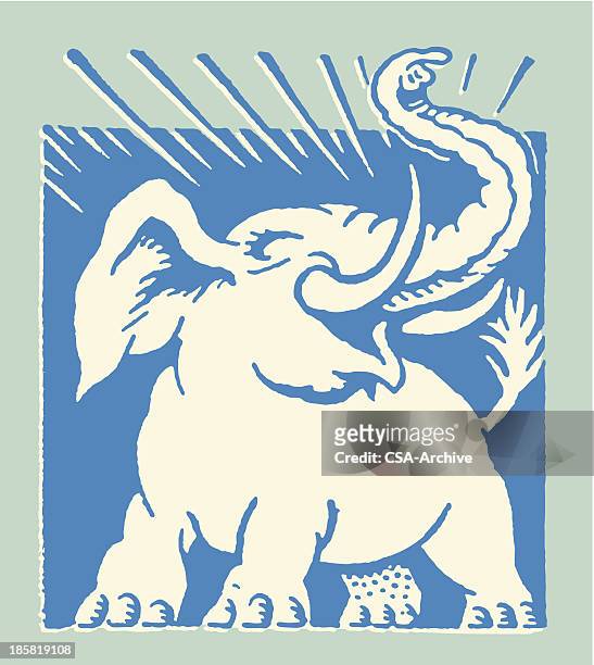 stockillustraties, clipart, cartoons en iconen met roaring elephant - animal trunk