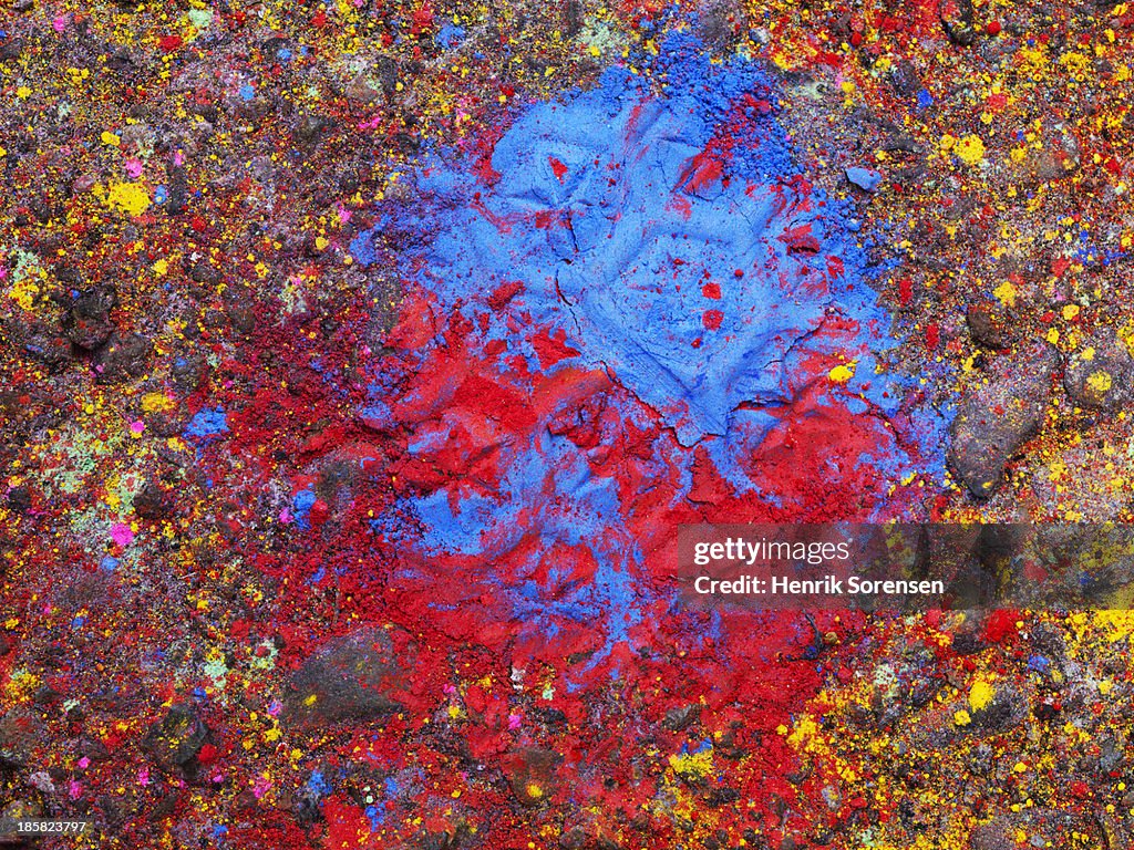 Colored powder on the ground