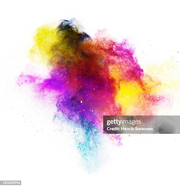 explosion of colored powder - smoke white background stockfoto's en -beelden