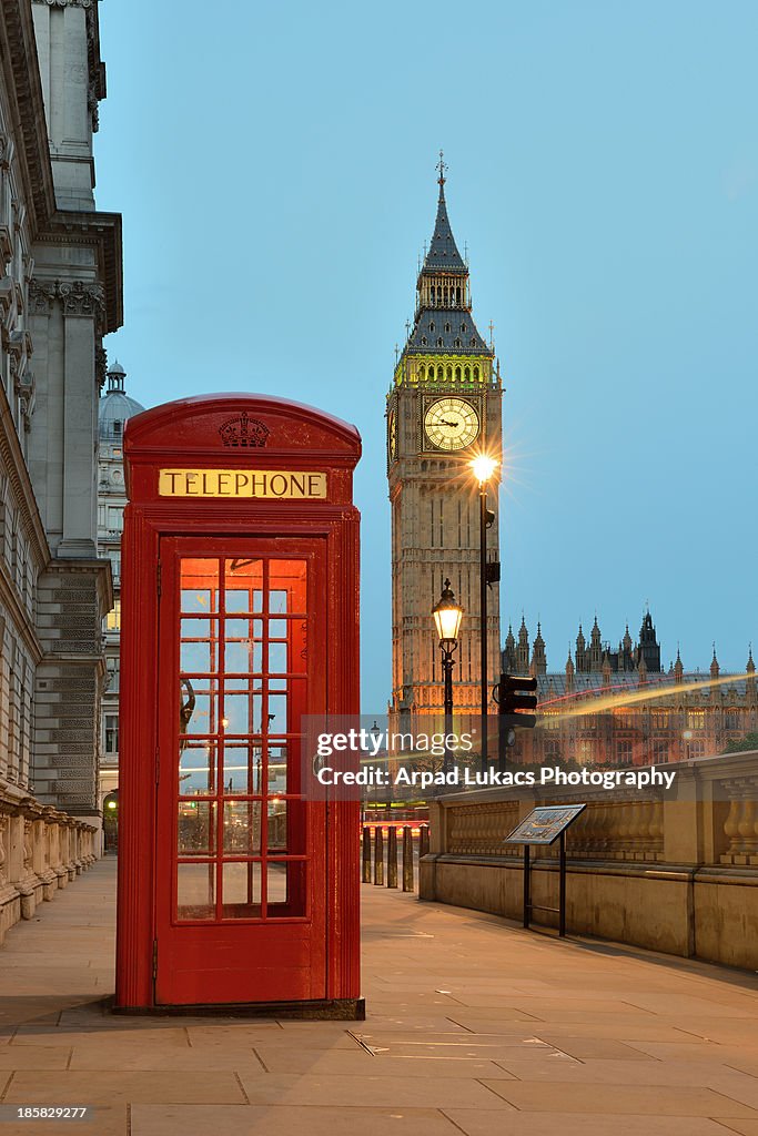 Red Telephone Box and Big Ben in London