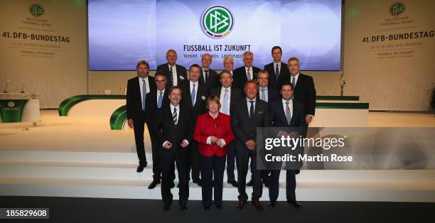 The newly elected DFB executive board poses for a photo after the DFB Bundestag Day 2 at NCC Nuremberg on October 25, 2013 in Nuremberg, Germany.