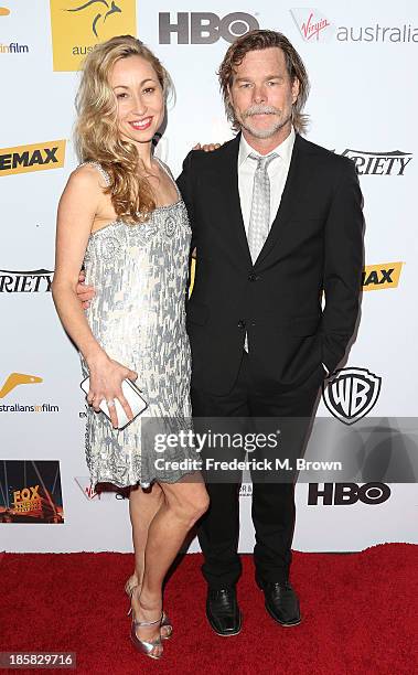 Actress Felicty Price and Kieran Darcy-Smith attend the Australians in Film Benefit Dinner at the at Intercontinental Hotel on October 24, 2013 in...