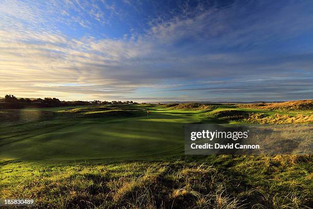 View from behind the green on the 393 yards par 4, 9th hole 'Punch Bowl' which will play as the 11th hole in the Open Championship at Royal Liverpool...