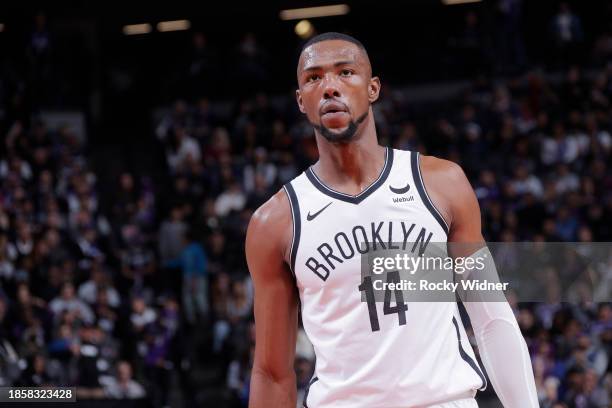 Harry Giles III of the Brooklyn Nets looks on during the game against the Sacramento Kings on December 11, 2023 at Golden 1 Center in Sacramento,...