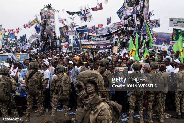 Supporters of President of the Democratic Republic of the Congo and leader of the Union of Democracy and Social Progress party, Felix Tshisekedi,...