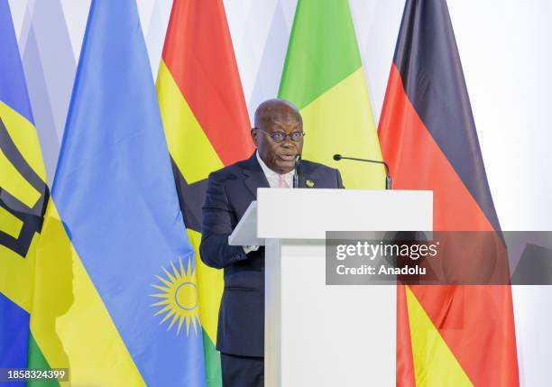 Ghana's President Nana Dankwa Akufo-Addo gives a speech during the inauguration ceremony of Africa's first mRNA vaccine manufacturing facility in...