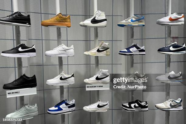 Nike shoes are at the store in Krakow, Poland on December 16, 2023.
