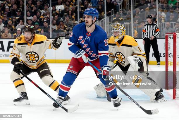 New York Rangers left wing Chris Kreider sets up on the power play during a game between the Boston Bruins and the New York Rangers on December 16 at...