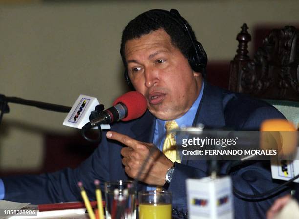 The President of Venezuela, Hugo Chavez, broadcasts a radio program "Alo Presidente" direct from the National Palace in Guatemala City, 19 novemeber...