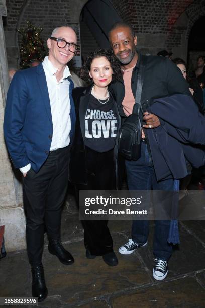 Robert Collins, MyAnna Buring and Adrian Lester attend the press night after party for "The Motive And The Cue" at Cafe At The Crypt,...