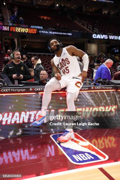 Donovan Mitchell of the Cleveland Cavaliers after the game against the Houston Rockets on December 18, 2023 at Rocket Mortgage FieldHouse in...