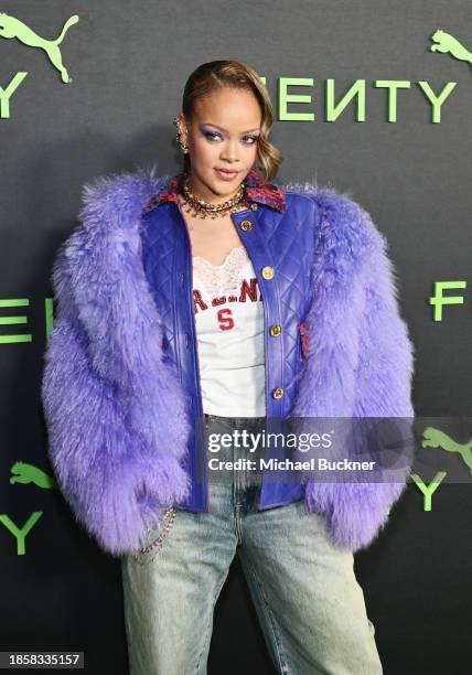 Rihanna at the Fenty x Puma Creeper Phatty Launch Party held at NeueHouse Hollywood on December 18, 2023 in Los Angeles, California.