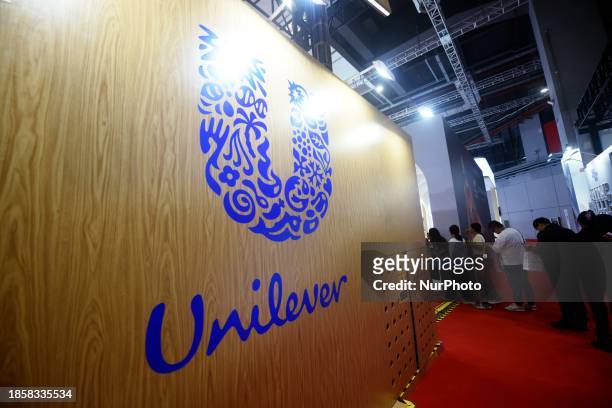 Visitors are visiting the stand of Unilever at the China International Import Expo 2023 in Shanghai, China, on November 6, 2023.
