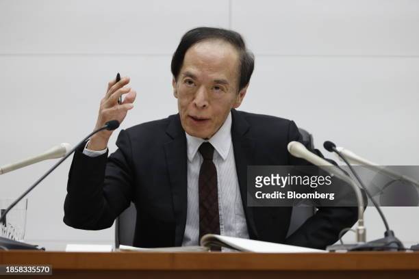 Kazuo Ueda, governor of the Bank of Japan , speaks during a news conference at the central bank's headquarters in Tokyo, Japan, on Tuesday, Dec. 19,...