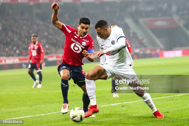 Kylian Mbappe of Paris Saint-Germain is playing during the Ligue 1 Uber Eats match between Paris Saint-Germain and LOSC Lille at Decathlon Arena -...