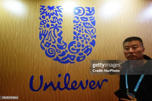 Visitors are visiting the stand of Unilever at the China International Import Expo 2023 in Shanghai, China, on November 6, 2023.