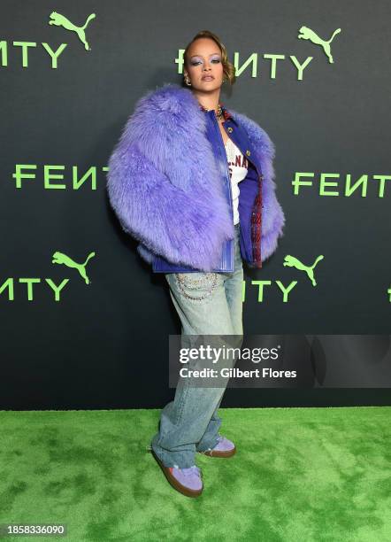 Rihanna at the Fenty x Puma Creeper Phatty Launch Party held at NeueHouse Hollywood on December 18, 2023 in Los Angeles, California.